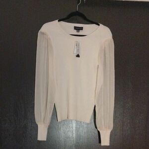 Express Cream Blouse with Sheer Sleeves